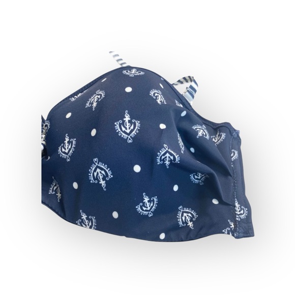 Timeout ᯾ Nautical Print Bandeau Bikini Top ᯾ Navy White Anchors + Stripes ᯾ L - Picture 3 of 16